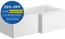 1600mm RH L Shaped White Acrylic Square Bath Shower Modern - Bath Only