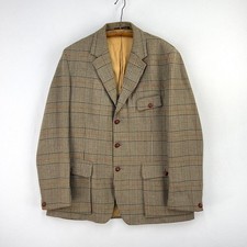 John Brocklehurst Tweed Jacket Mens 40R Green Check Wool Shooting Norfolk Blazer