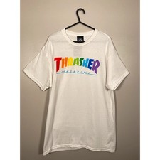 Thrasher Rainbow T Shirt Men's Size Medium Rainbow Cotton Logo Skate Sleeve