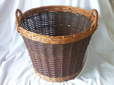 Vintage Log Basket - Large Round Wicker Carry Handles - 21" x 16" tall