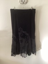 Ladies Vintage Country Casuals Black Velvet & Lace Skirt, UK Size XL, Good Cond