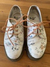Dr Martens -1461 White Floral Leather Shoes 4. Orange Laces. Comfy Pre Worn