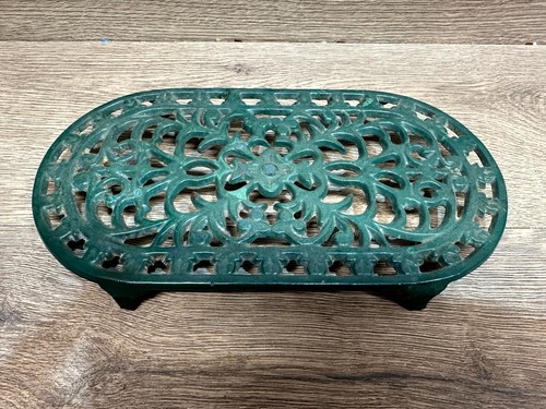 Vtg cast iron oval trivet - cast,