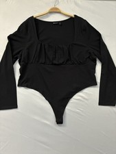 ASOS DESIGN Curve 2XL Black Long Sleeve Square Neck Thong Bodysuit Ruched Bust