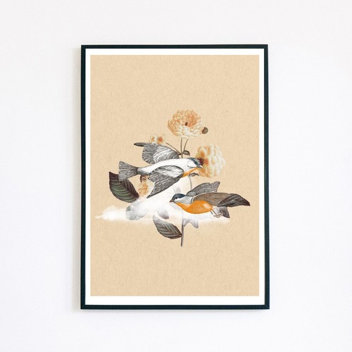 Birds vintage retro botanical - retro,