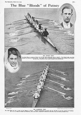 ROWING The Oxford and Cambridge Crews at Putney - Antique Print 1924