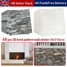 60PCS 3D Tiles Brick Wall Sticker Self-adhesive Waterproof Foam Panel Wall Decor