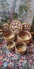 Vintage Seagrass Stacking Baskets Floral Ribbon Rose's