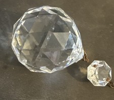 Reclaimed Vintage Faceted Crystal Ball Finial Prism Dropper For Chandelier Light