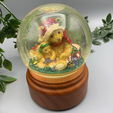 Christmas Snow Globe Vintage Past Times Teddies Wind Up Musical Dome 1990s Decor