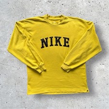 Vintage 90s Nike Sweatshirt Yellow Black Spellout Logo Size Medium