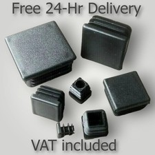 Square Plastic End Caps For Tubing Bungs Inserts Blanking Plugs Furn. Feet Black