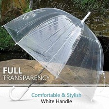 Large 33" Clear See Through Dome Umbrella Ladies Transparent Walking Rain Brolly