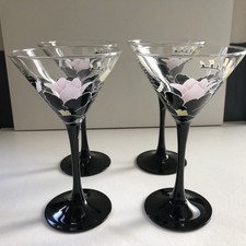 Vintage  1980s Martini  Cocktail Glass Set  Retro Floral Design Luminarc, France