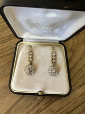 1940s Diamond Gold Earrings H- Grade Light. Purest Vintage Diamonds