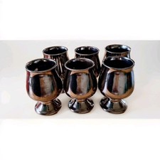 Vintage Prinknash Brown Lusterware Footed Wine Goblets Set of 6