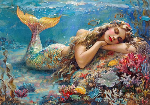Sleeping mermaid art print - sleeping,