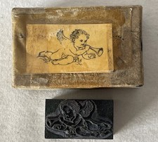 Vintage Solid Metal Adana CHERUB HERALD Letterpress Ink Printing Block #S480