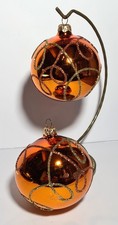 2 X LARGE OLD GOLD COLOURED CHRISTMAS GLASS BAUBLES 3.5" TALL TREE DECORATIONS