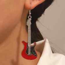Unusual Large Pair of Enamel Guitar  Pendant  Earrings Red