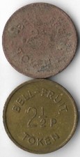 Bell Fruit 2 1/2P / 6D Gaming /Vending Machine Tokens