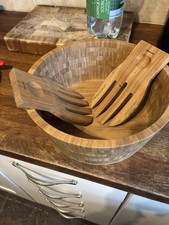 Wooden Salad Bowl with Servers