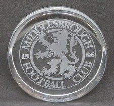 . Clear glass Middlesbrough Football Club flat paperweight