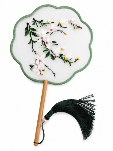 Hand embroidered silk - silk, fan