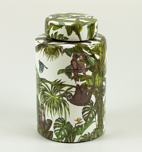 Porcelain lidded vase jungle - porcelain,