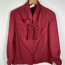 Vintage Eastex Pussy Bow Blouse Size 12 Secretary Office Burgundy 