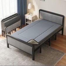 Foldable Bed Mattress Single Padded Guest Bed Grey Double Headboard Steel Framed