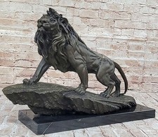 100% Solid Bronze sculpture a large animal male lion statue marble base Decor