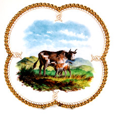 Highland Cattle Brown Westhead Moore Plate L23cm SIGNED Hand Painted Circa 1868