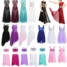 UK Kids Girls Lyrical Dress Chiffon Skirt Contemporary Ballet Modern Dance Dress