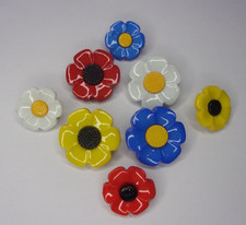 6 x Flower Buttons Daisy Poppy