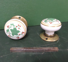 Vintage Ceramic Door Knobs Handles Floral Leaf Mortice 60mm Brass Porcelain
