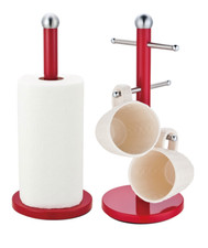 Stainless steel 6 cup mug tree stand and kitchen Paper Towel roll holder set
