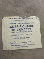 cliff richard’s concert ticket 1978 trentham gardens stoke-on-trent