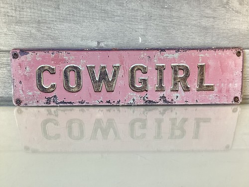 Cowgirl metal sign man - sign:,