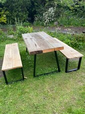 Thick sleeper table suitable outdoor with 2 benches, free delivery 150 mlles