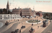 POSTCARD - BOURNEMOUTH - THE SQUARE - VALENTINES - POSTED 1910 - TRAMS