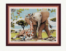 Printed Cross Stitch Kit 11 ct Elephant Giraffe 40x30cm DIY UK LAST ONE