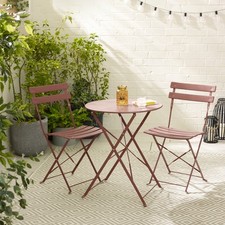 **Seconds** Cabo Pink Metal 2 Seat Outdoor Folding Bistro Set UV Weather Resist