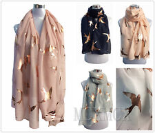 New Ladies Pastel Soft Scarf with Rose Gold Foil Big Swallow Bird Metallic GIFT 