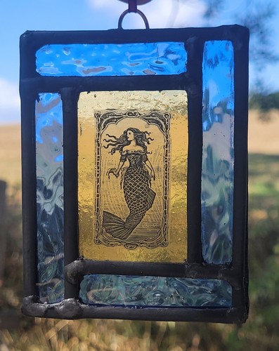 Stained glass mermaid leaded - glass,