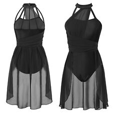 UK Lyrical Dance Leotard Dress Dancewear Costume Halter Neck Leotard Gymnastic