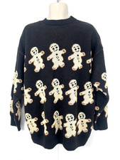 TOPMAN Black Beige Soft Chunky Knit Mens Oversized Christmas Geek Jumper size M