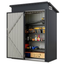 COSTWAY All-Weather Storage Shed Utility Tool House w/Top Sloping Design-Grey