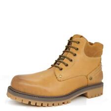 Wrangler Yuma Mens Leather Lace Up Ankle Boots Camel Tan Brown Casual