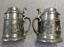 Pair Of Small Pewter Lidded Steins. SKS ZINN 95%. Free UK postage.